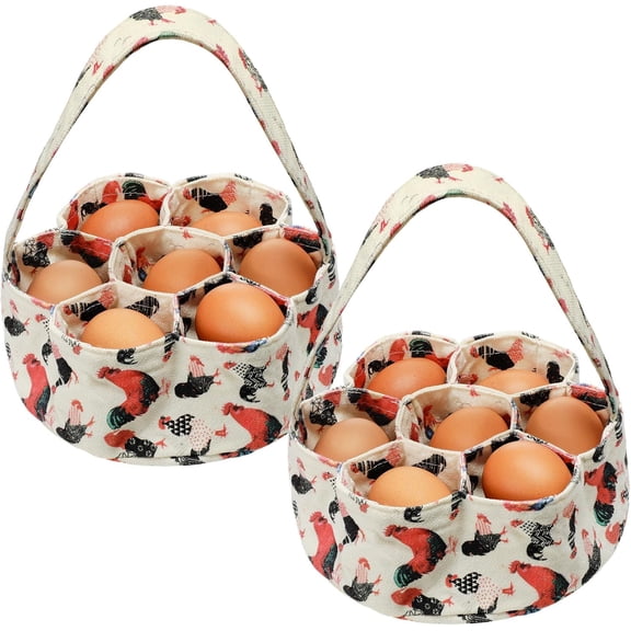 WarmFuPalace 2 Pieces Egg Basket Mini Egg Collecting Bags Gathering Basket with 7 Pouches for Easter Farmhouse Chicken Hen Duck Goose Housewife Garden Transporting Storage, 8 x 2.6 Inch(Cute)