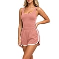 thumbnail image 5 of Athletic Outfit Sets 2 Piece Women Solid Square Neck Tank Side Stripe Drawstring Shorts Pink L, 5 of 6