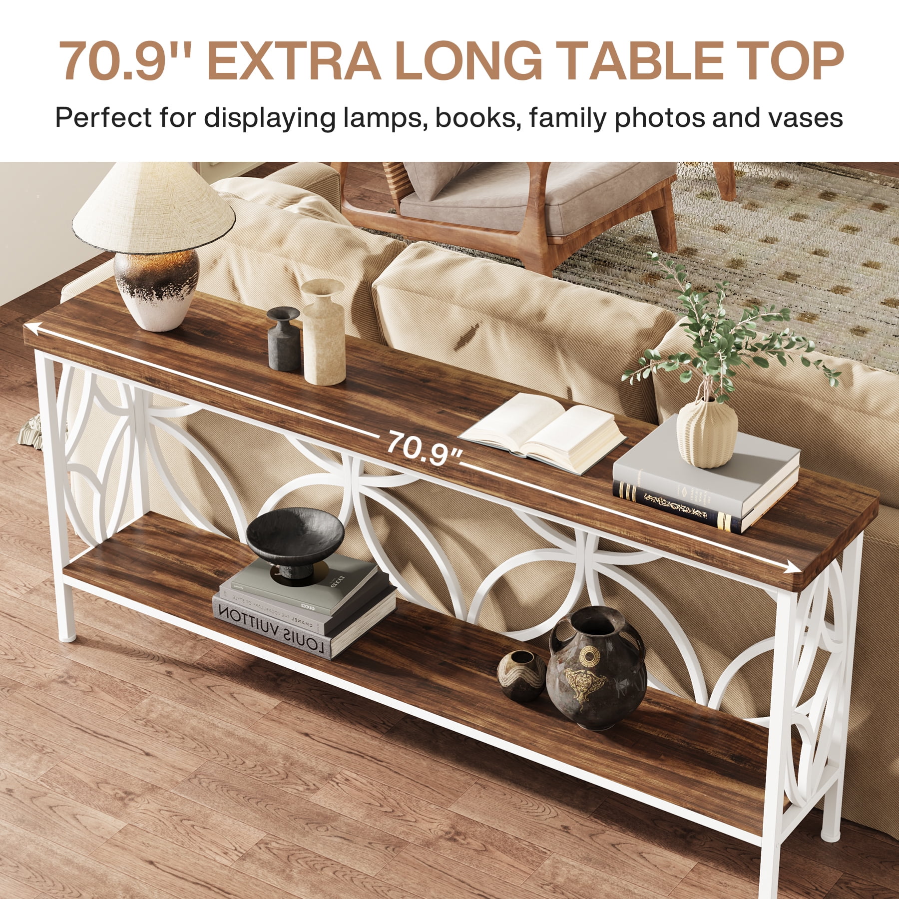 Tribesigns 70.9" Industrial Long Console Table, Narrow Sofa Table Behind Couch, Entrance Console Table with Storage for Hallway, Living Room, Entryway
