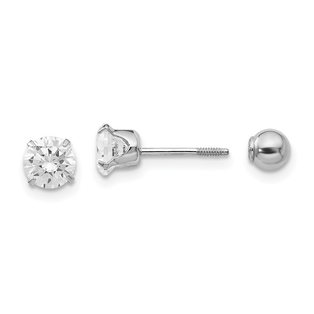 Boucles d'Oreilles Réversibles en Or Blanc 14k 5mm Zircon Cz 4mm