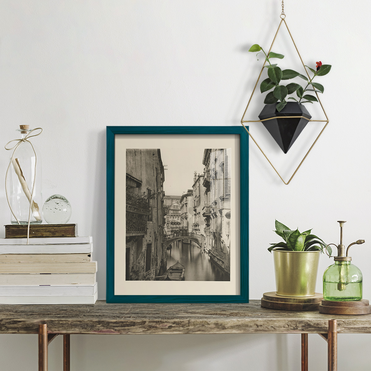 Vintage Views of Venice IV - Framed Print w/glass - Ocean Blue