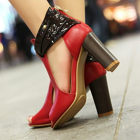 

VEKDONE 2023 Clearance Valentine s Day Deals Womens Fish Mouth High Heel Zipper Sandals Leather Short Boots Single Shoes