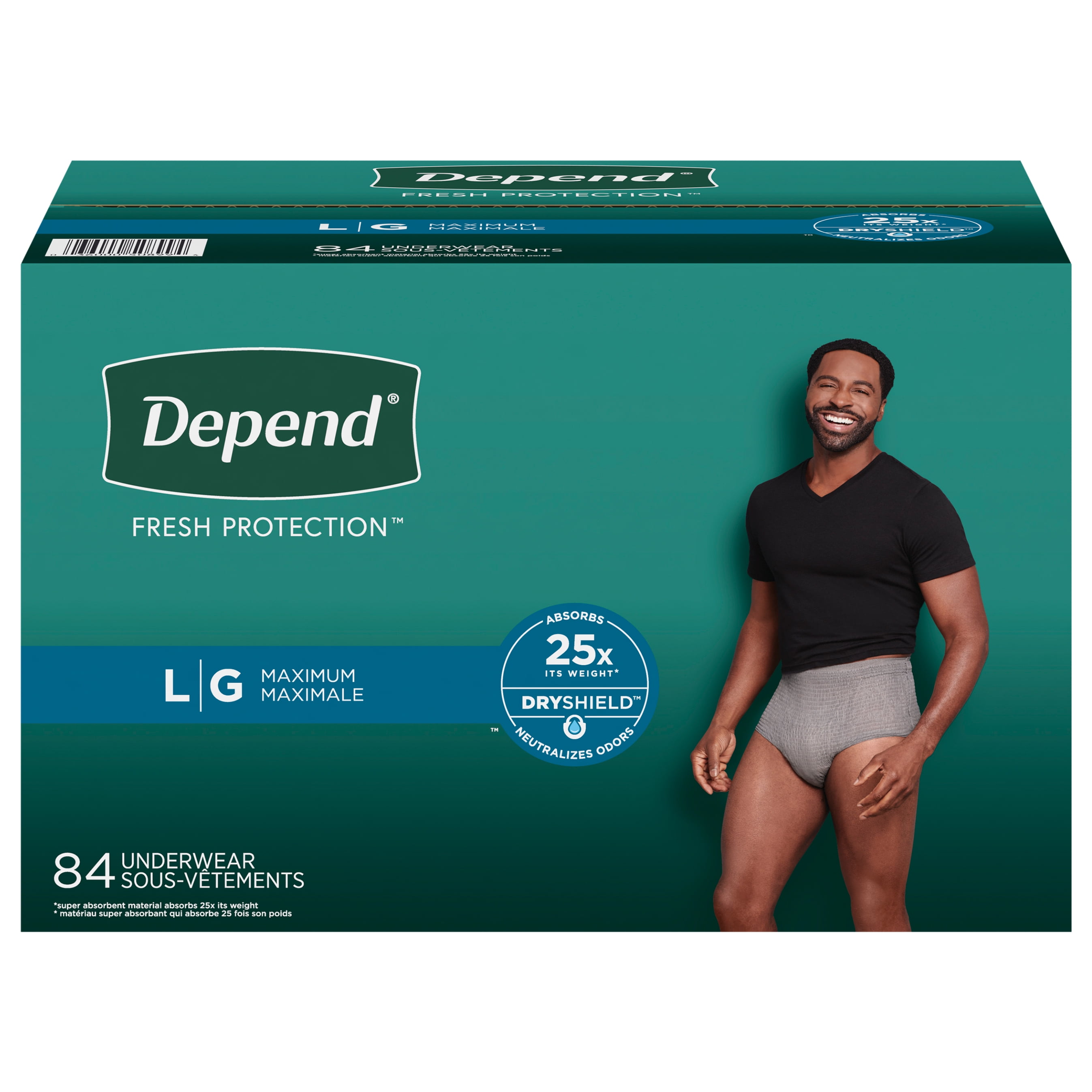 Depend Fresh Protection Adult Incontinence Underwear for Men, Large - Grey, 84 ct.