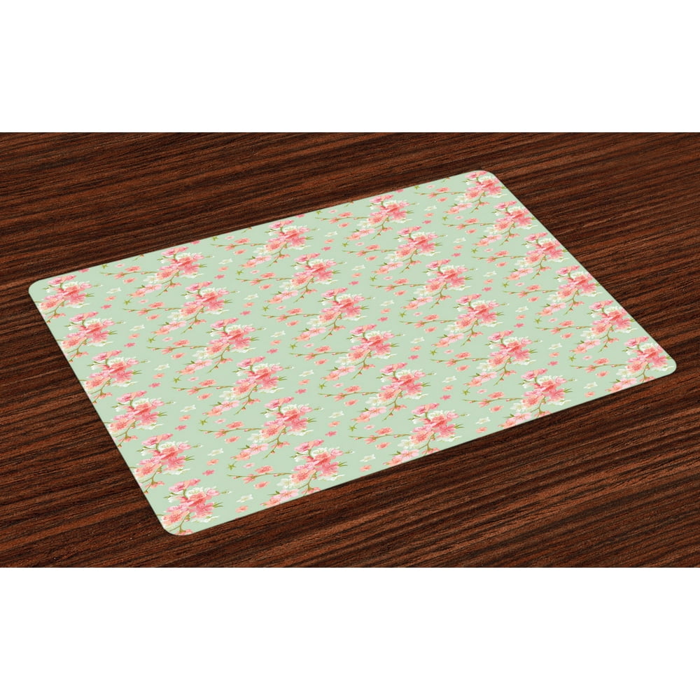 Shabby Chic Placemats Set of 4 Retro Spring Blossom Flowers with French ...