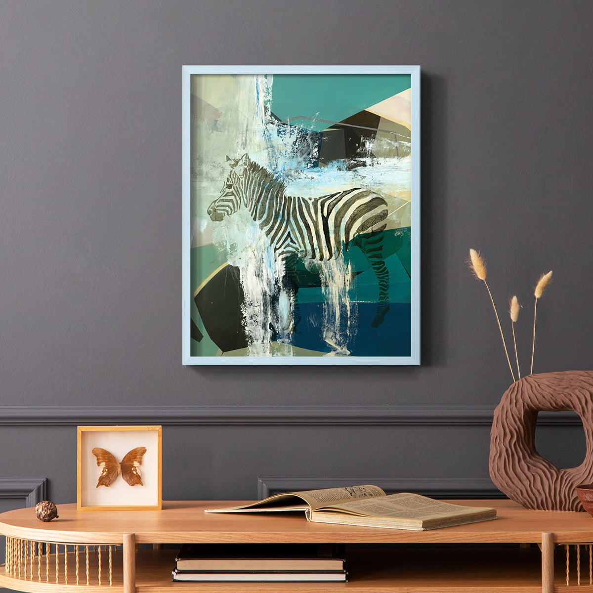 Crossing the Lines Framed Print in Blue Solid Wood Framed Print No Nail Hanging
