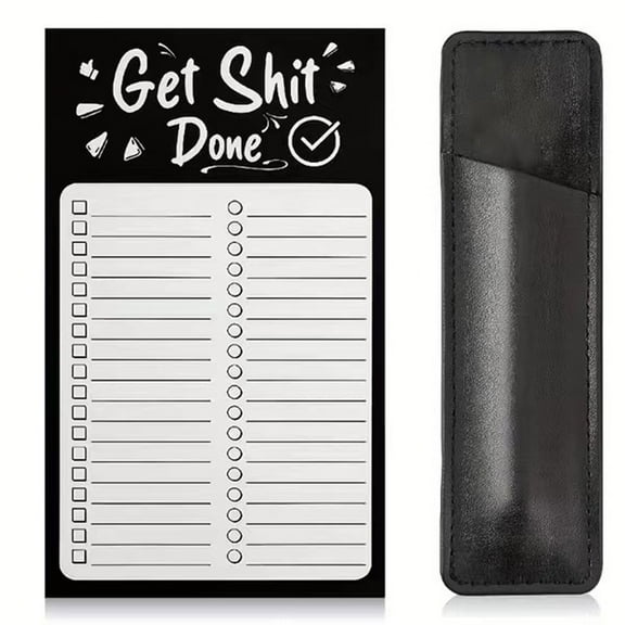 BallsFHK Magnetic Fridge Notepads For Grocery List, Shopping List To Do List Reminders Recipes Magnetic Back Memo Notepad With Pu Leather Pen Holder