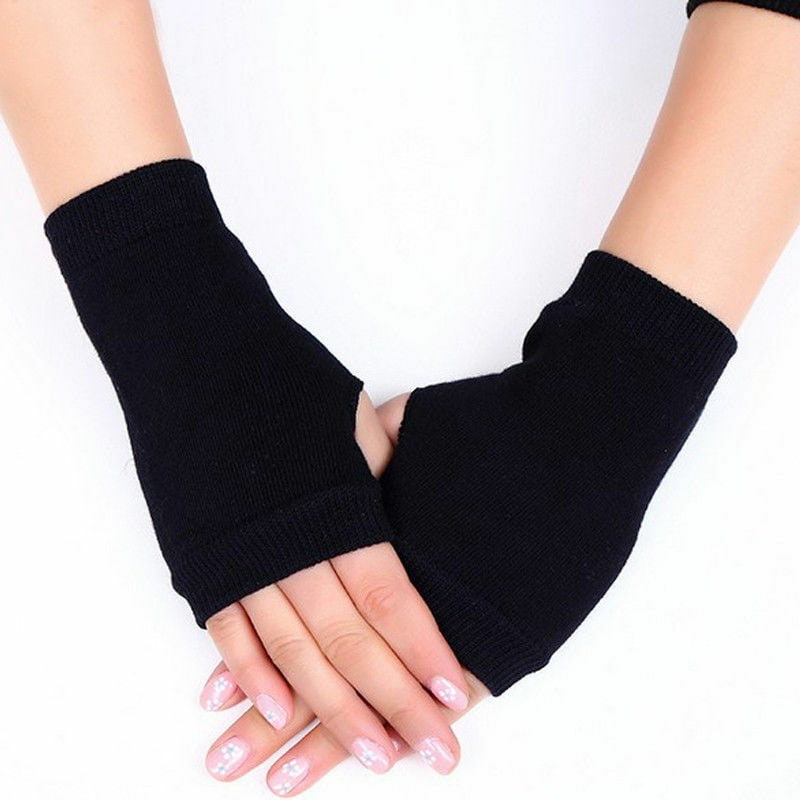 Black 1Pair Knitted Winter Warmer Fingerless Short Gloves Elastic Stretch Winter Autumn Warm Gloves for Ladies Women Girl 
