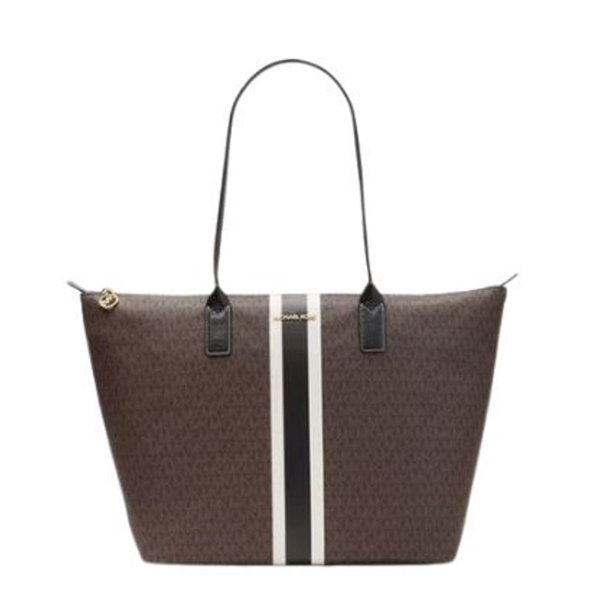 Michael Kors Women's Brown Large Logo Stripe Tote Bag