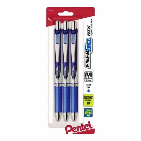 EnerGel RTX Gel Pen, Retractable, Medium 0.7 mm, Blue Ink, Blue/Silver Barrel, 3/Pack | Bundle of 2