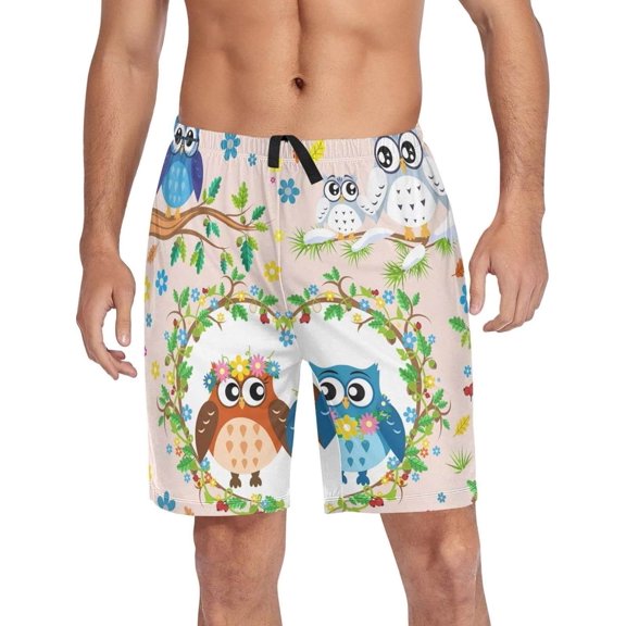 GZHJMY Owl Pajama Pants Short for Men, Lounge Pants Lightweight Men Pajama Bottoms with Drawstring Pockets, Christmas New Year Birthday Gifts, Medium