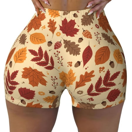 Workout Shorts Women  Autumn Leaves 2 Biker Shorts for Women Running Gym Spandex Shorts Tummy Control