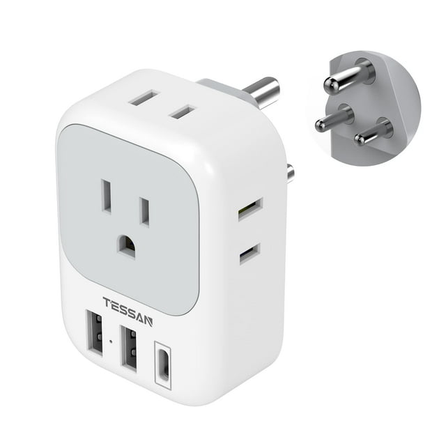 Adaptador de viaje TESSAN de EE. UU. a la India con 4 salidas y 3 puertos USB