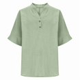 thumbnail image 3 of Button Down Linen Shirts for Women 3/4 Sleeve V Neck Linen Tops Fashion Summer Casual Pullover Loose Lightweight Beach Vacation Holiday Blouses, 3 of 6