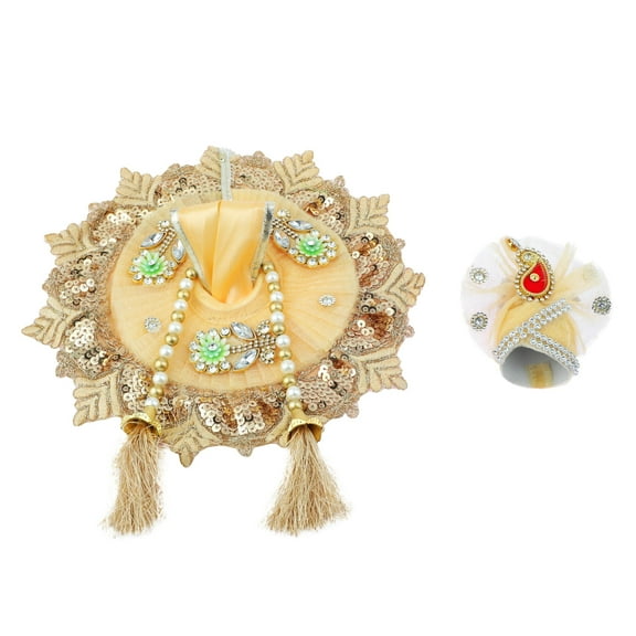 Laddu Gopal Dress Cloth Bhagwan Poshak of God Bal Gopal Kanha Kanhaiya Dev Vastra for Metal Idol Statue for Indian Traditional Holi Festival of Colours Decor(Size:- 3-5 No.Dia- 10")(Golden)