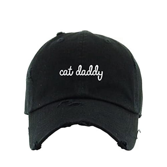 Cat Daddy Vintage Baseball Cap Embroidered Cotton Adjustable Distressed Dad Hat Black