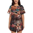 thumbnail image 1 of Fotbe Flower Crown Cat Conjunto de Pijama Estampado para Mujer, 2 Piezas, Ropa de Dormir con Camiseta de Manga Corta y Shorts Suaves-XX-Large, 1 of 6