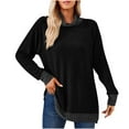 thumbnail image 2 of qolati Women's Casual Shirts Fashion Contrast Neck Long Sleeve Split Blouse Lightweight Oversized Pullovers Tee Tops 2023 Fall Clothes, 2 of 5