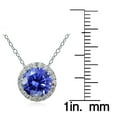 thumbnail image 2 of Platinum Plated Sterling Silver 100 Facets Blue Violet Cubic Zirconia Halo Necklace (2cttw), 2 of 2