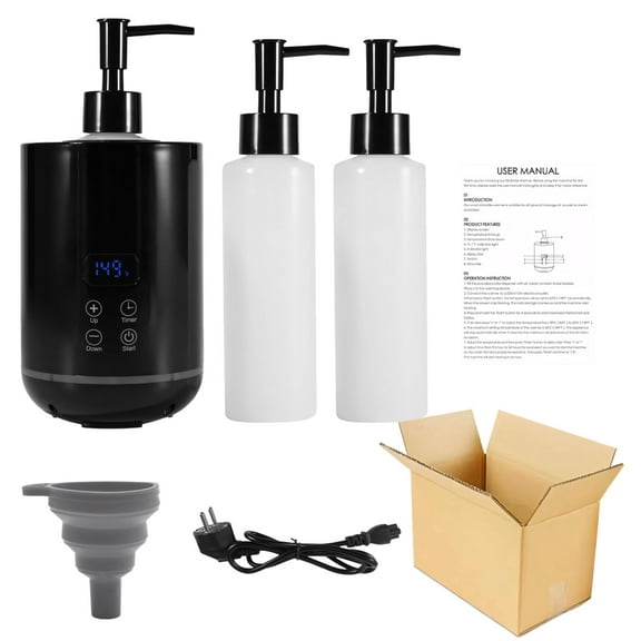 Massage Lotion Warmer, Touch Display Oil Heater for All Bottles, Customizable Digital Temperature Control, Includes 2 Dispenser Bottles, Ideal for Massage Oils, Lotions & Creams