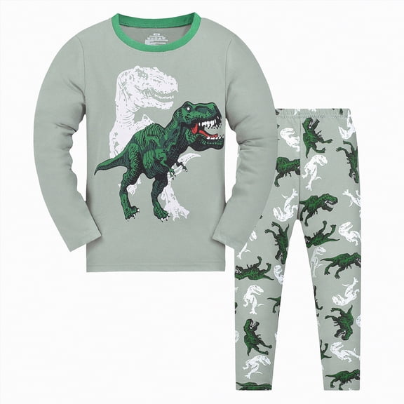 CAICJ98 Toddler Boys Pajamas Monster Truck Cotton Kids Dinosaur 2 Piece Truck Pjs Sleepwear Boys' Clothing Sets (Green,4-5 Years)