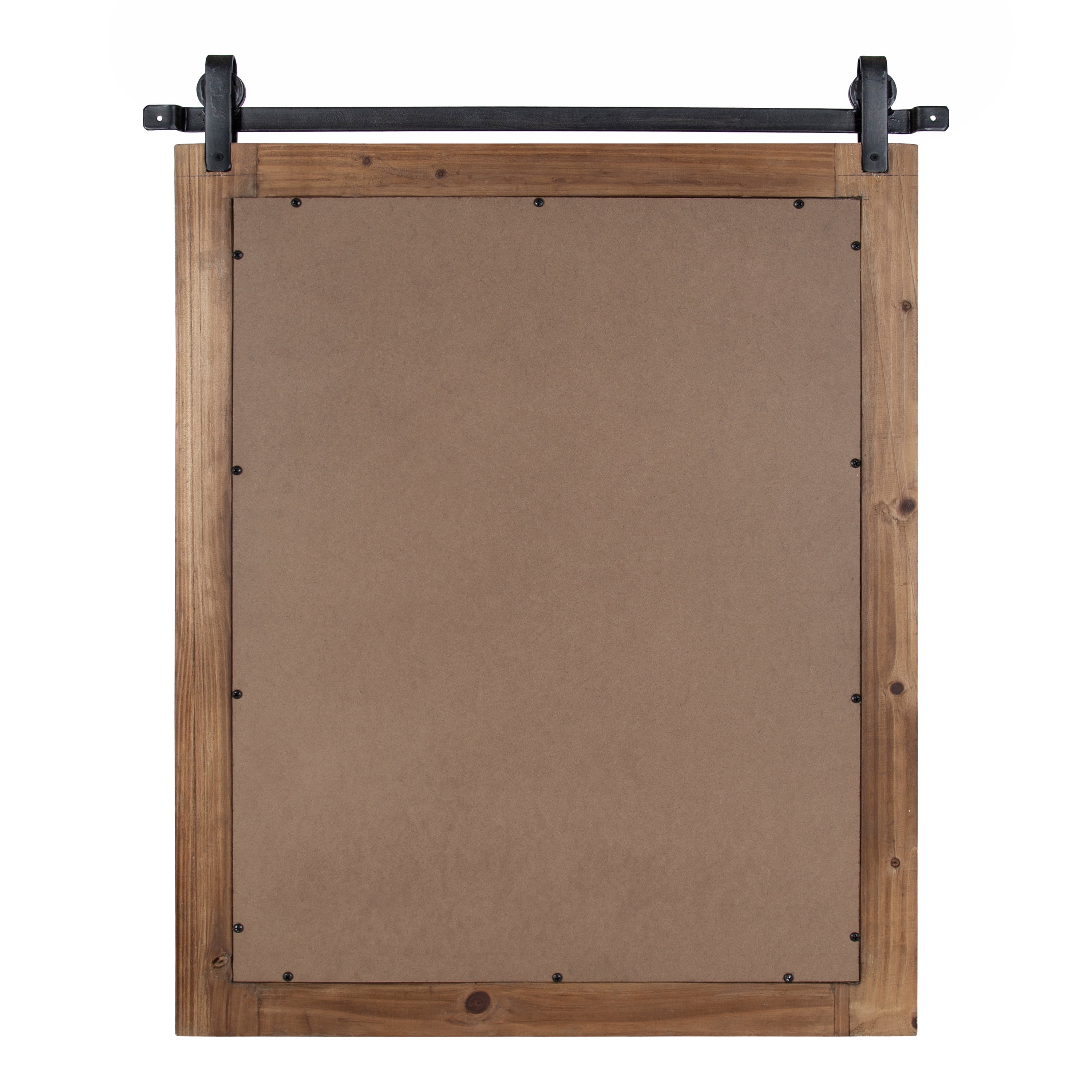 Kate and Laurel Cates Rustic Wall Mirror, 22" x 30" Rustic Brown, Farmhouse Barn Door-Inspired Wall Decor