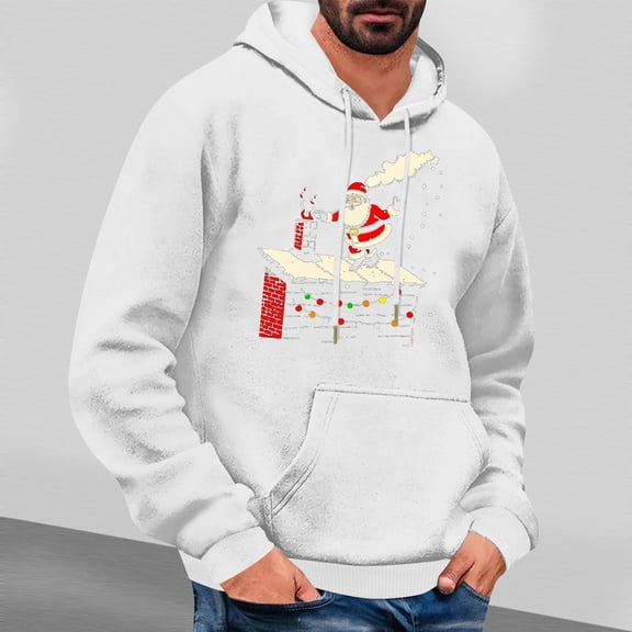 EchfiProm Hoodies for Men with Pockets Graphic White Pullover Christmas Santa Hooded Athletic Mens Sweatshirt Xmas S