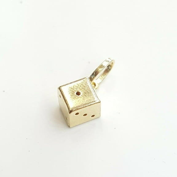 14k yellow Gold 3D hollow dice Pendant charm gamble gift sport fine jewelry 0.9g