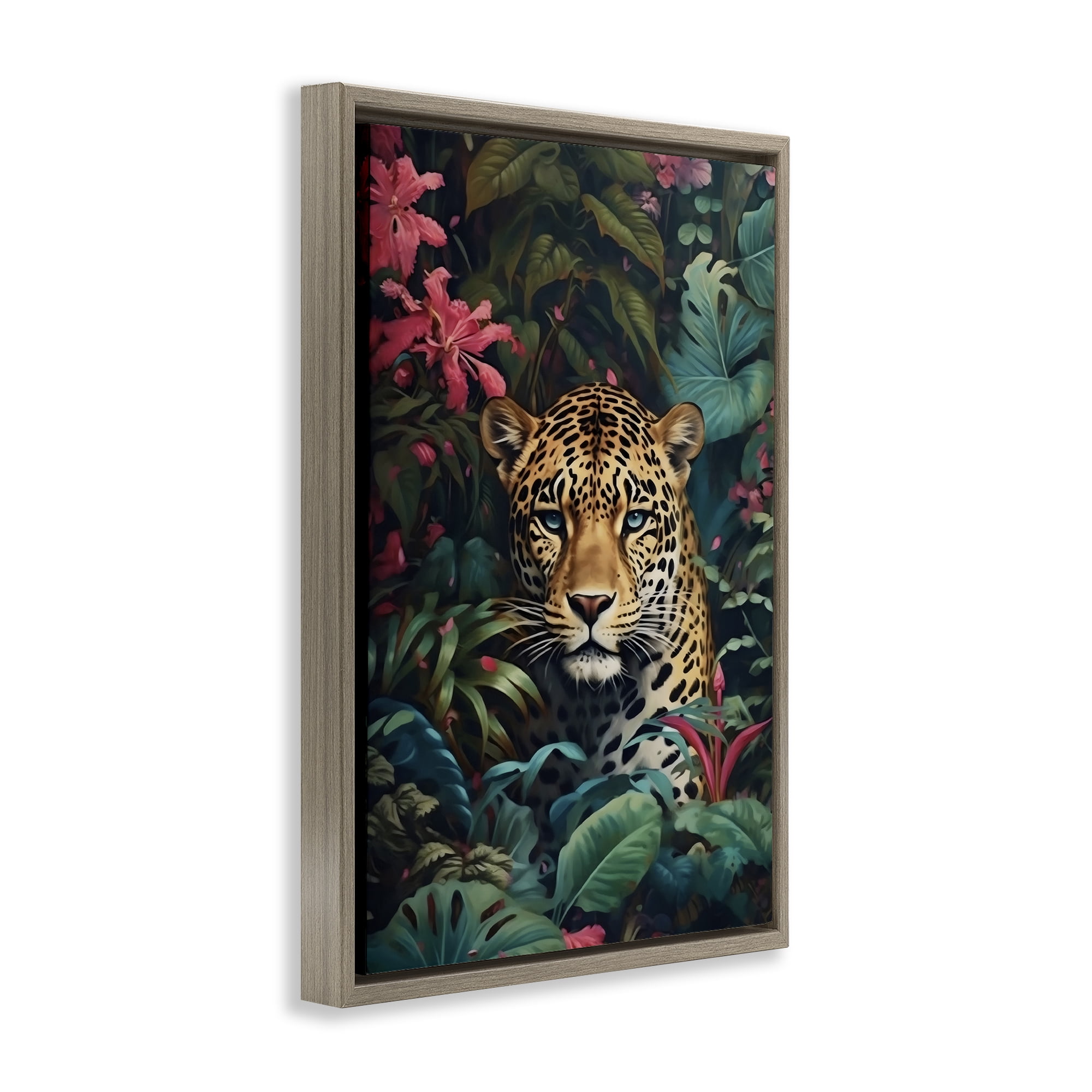 Stupell Industries Jaguar with Silent Emerald Gaze Brown Framed Floater Canvas Wall Art, design by Creative Studio