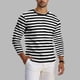 thumbnail image 1 of Ceisia Men's Spring Fall Casual Regular Fit Crew Neck Long Sleeve T-Shirt Multi-Color Striped Cotton-Like Jersey Stretch Fabric Black XL Gifts, 1 of 6