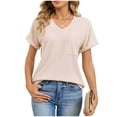 thumbnail image 2 of Zivyakyron V-Neck Womens T Shirts Short Sleeve Summer Tops for Women Pocket Loose Solid Casual Tunic Tops, 2 of 6