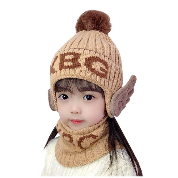 iHPH7 Hat and Scarf Set for Girls Winter Hat Kids Scarf Neck Warmer Beanie and Scarf Set Warm Beanie Winter Accessories Khaki One Size