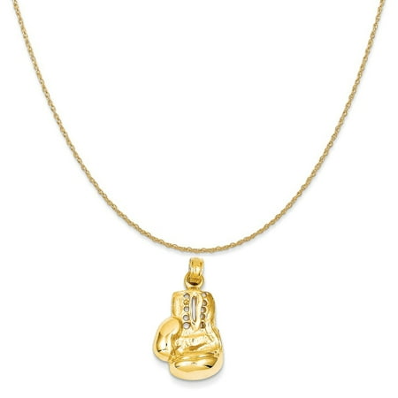 - 14k Yellow Gold Lg Boxing Glove Charm on a 14K Yellow Gold Rope Chain Necklace, 20