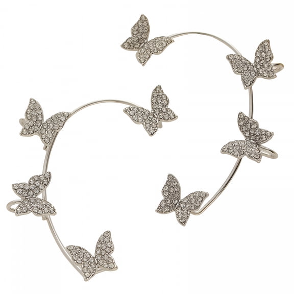 DESIGNICE 2026 New 1 Pair Clip Earrings Butterfly Rhinestone Jewelry Temperament Ear Cuffs for Daily Wear for Party,Work,Casual,Butterfly Earrings,Rhinestone Earrings,Silver