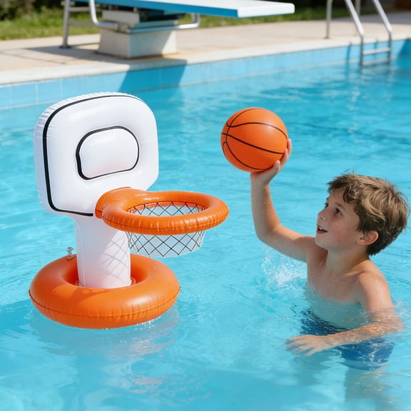 Inflatable Pool Basketball Hoop Set Water Toss Game Floating Basketball Goal with Ball for Pool Lake Beach and Backyard Use