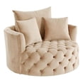 thumbnail image 4 of Benjara Swivel Accent Chair with Curved Design and Button Tufting- Beige, 4 of 7