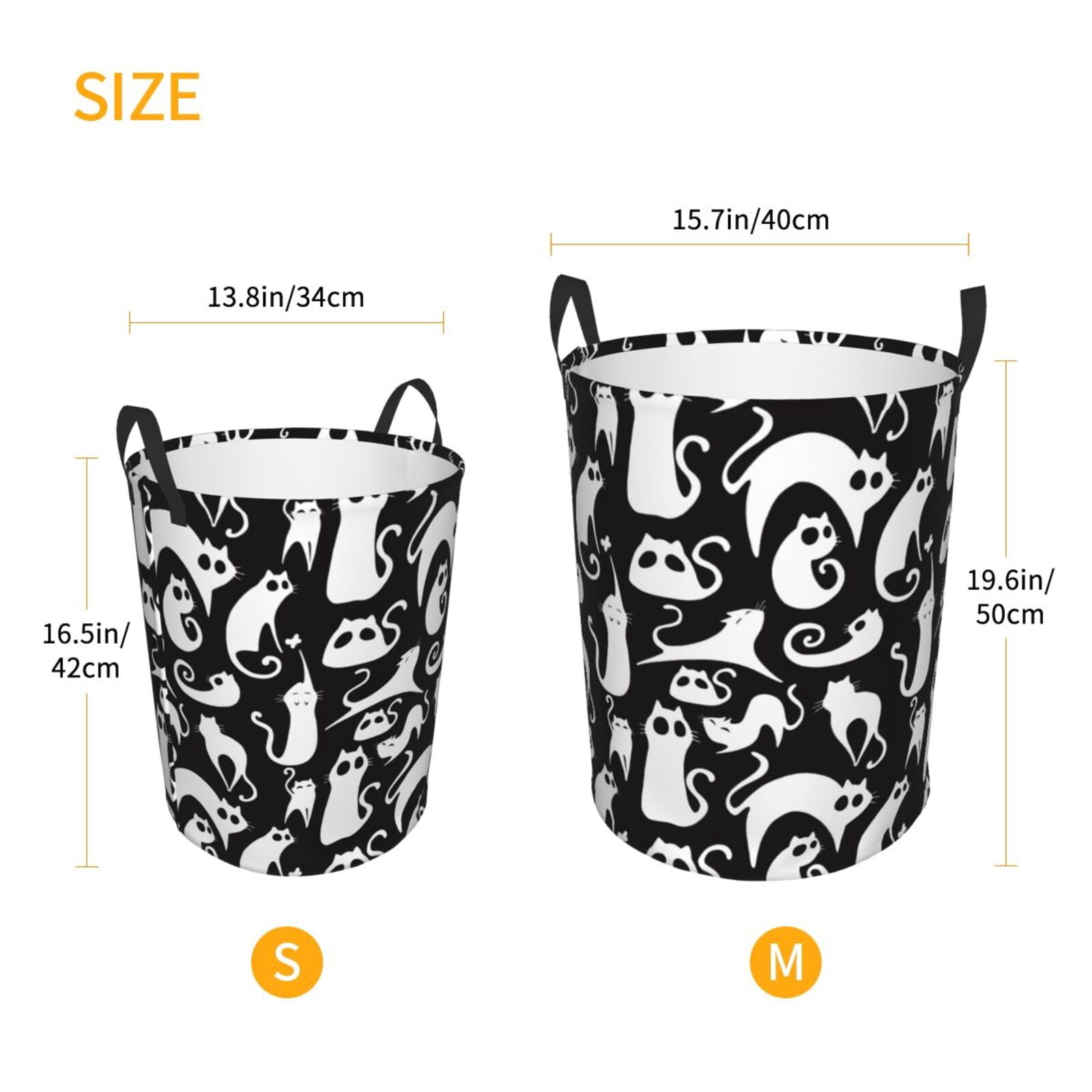 Large Laundry Basket with Handles - Abstract Cute Cat White Kids Baby Dirty Clothes Laundry Hamper for Bedroom Aesthetic