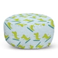 thumbnail image 1 of Gator Pouf Cover with Zipper, Continuous Cheerful Doodle of Surfing Happy Crocodile, Soft Decorative Fabric Unstuffed Case, 30" W X 17.3" L, Pale Blue Yellow Green, by Ambesonne, 1 of 5