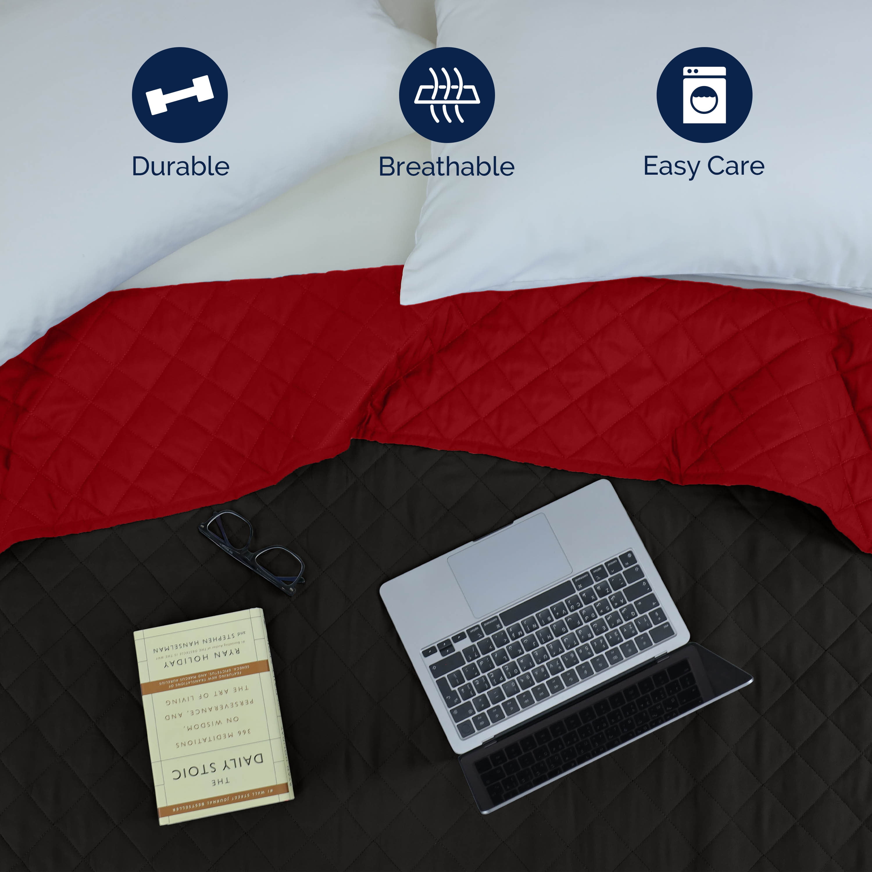 Martex Reversible Microfiber Twin Coverlet, Cozy Lightweight Bedding, Ebony/Red