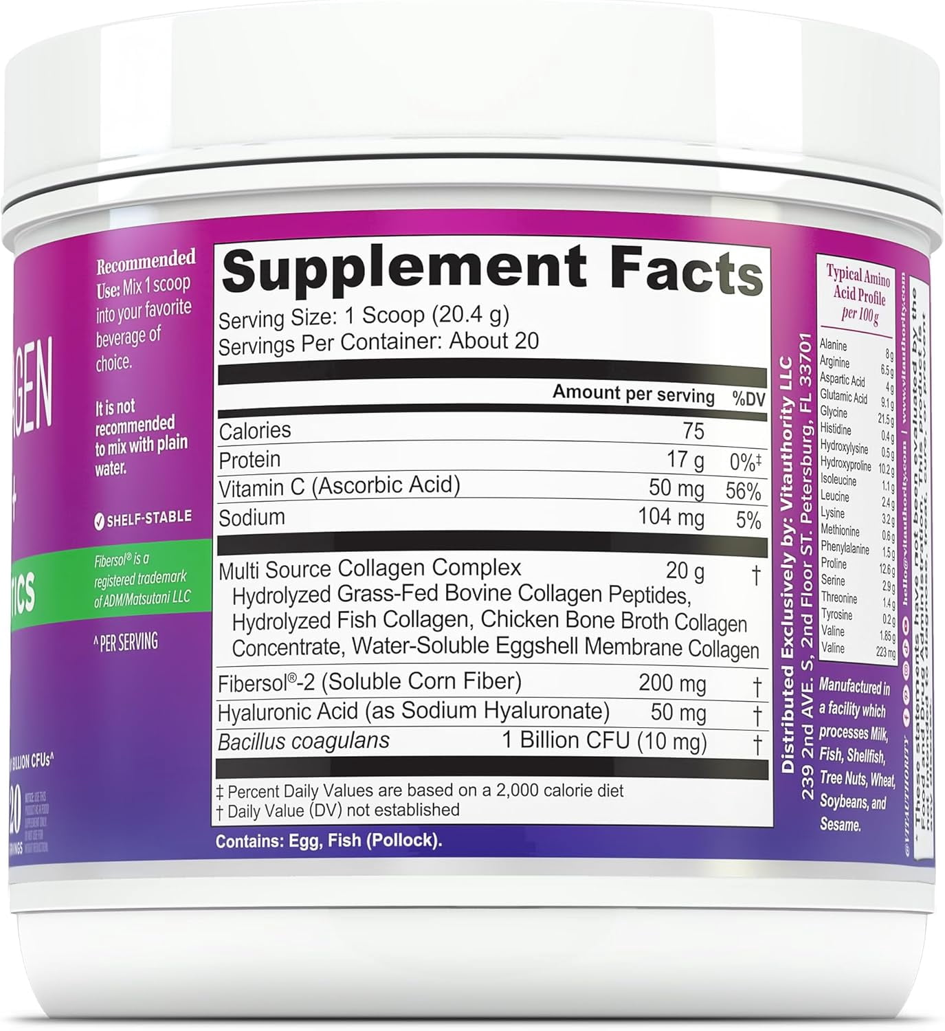 Multi Collagen Protein Powder with Probiotics & Prebiotics – 20 g Collagen Peptides, Hyaluronic Acid & Vitamin C | Supports Skin & Digestive Health | Unflavored | 20 Servings