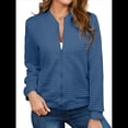 thumbnail image 2 of Chaqueta Informal Holgada de Cuadros Pequeños para Mujer, de Color Liso, Tendencia Otoñal, con Cremallera, Larga y Cuello Redondo. Azul M, 2 of 7