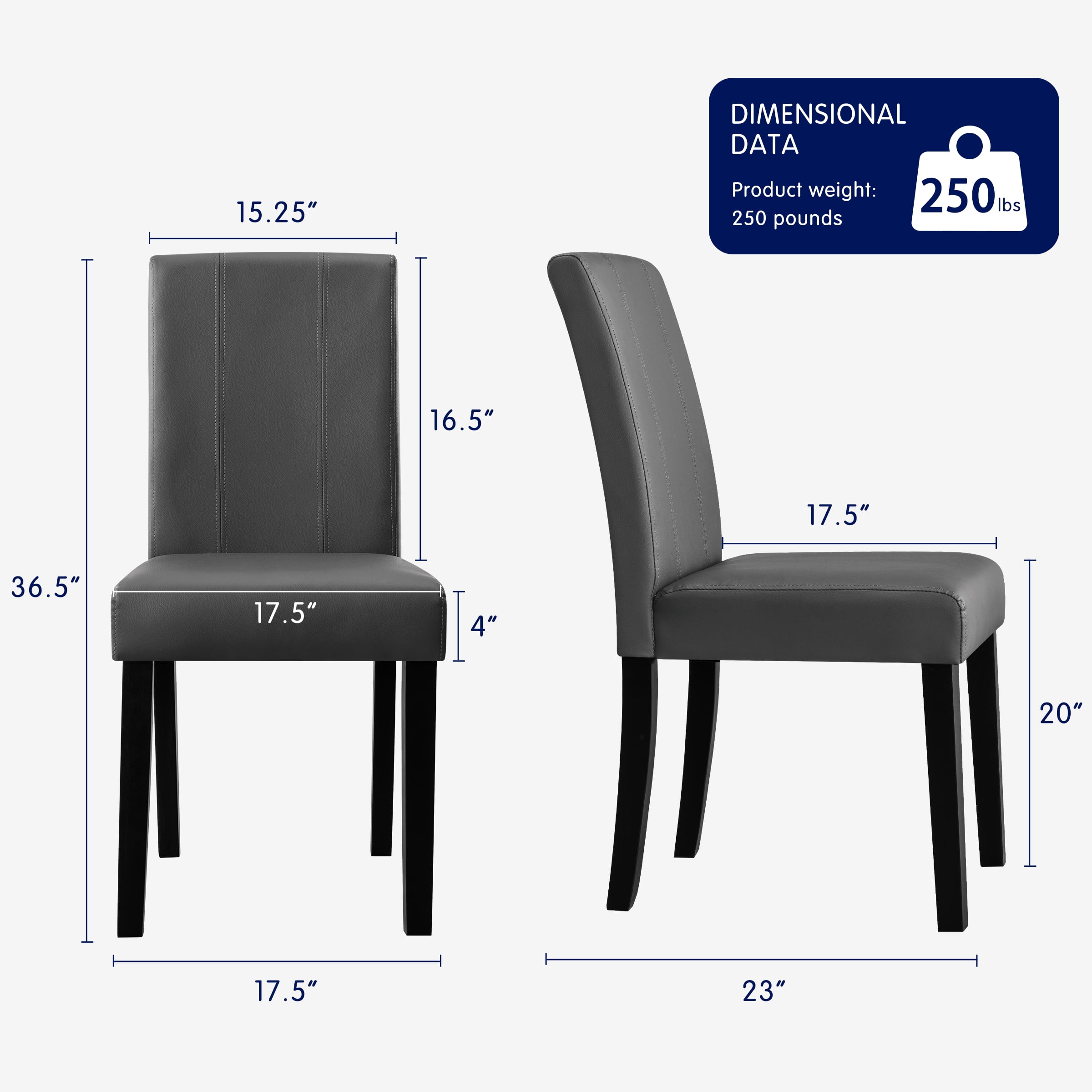 Subrtex Modern Faux Leather Dining Chairs Set of 2, Upholstered Parsons Chairs for Kitchen & Dining Room, Gray