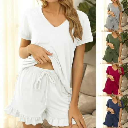 

Pajamas V-neck Comfortable Women Short Sleeve Pajamas Sets for Home