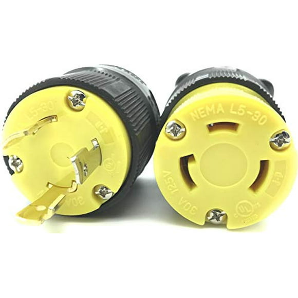 Journeyman-Pro 30 Amp, Plug & Connector Set, NEMA L5-30R & L5-30P, 125V, Locking Plug Socket, Black Industrial Grade, Grounding 3750 Watts Generators (L5-30PR PLUG SET)
