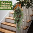 thumbnail image 4 of BinKFF 27.5" Christmas Teardrop Swag Rustic Door Swag Teardrop Wreath Artificial Norfolk Pine Hanging Garland Greenery with Bell Velvet Bow for Outdoor Mantle Fireplace, 4 of 8