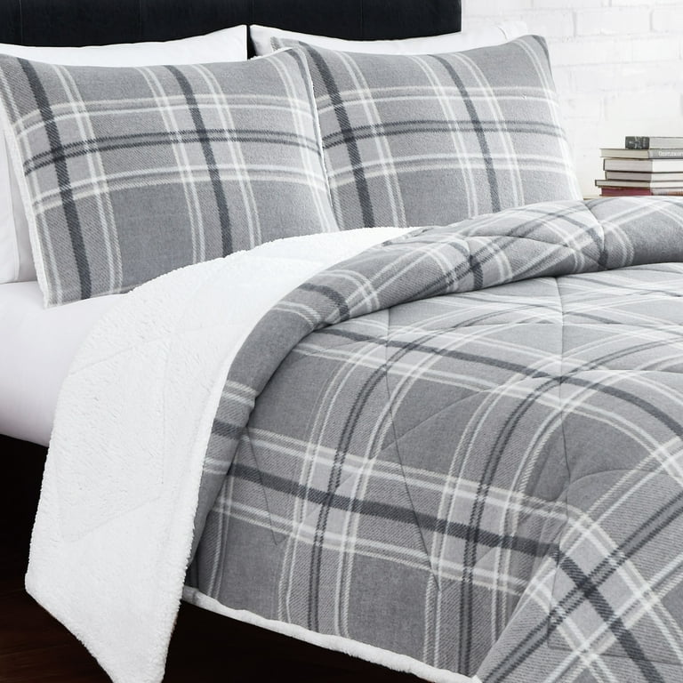 Cannon Cozy Teddy Plaid Grey 3 Piece King Comforter Set Walmart