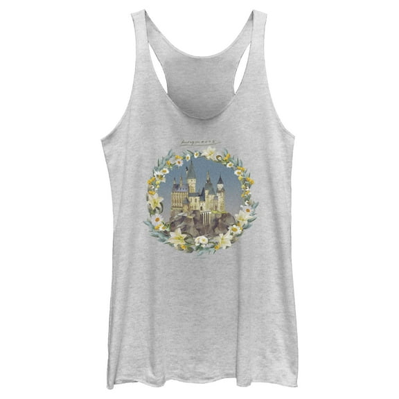 Women's Harry Potter Floral Wreath Hogwarts Racerback Tank Top White Heather X Large