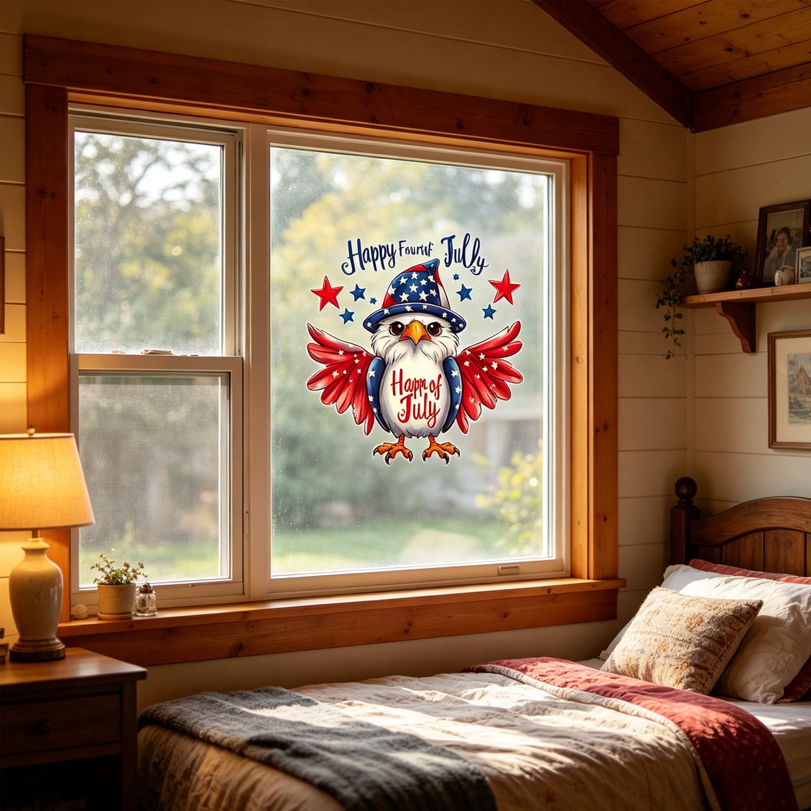 4th of July Window Clings Patriotic Bald Eagle American Flag Stickers - Large Double Sided Reusable Independence Day Decorations for Home Glass