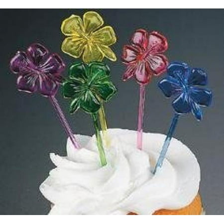 1 X 72 Hibiscus Flower Food Cocktail Cupcake Picks for Luau Parties