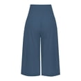thumbnail image 4 of Palazzo Capri Pants for Women Cotton Linen Lightweight Elastic Waist Wide Leg Loose Flowy Capris with Pockets, 4 of 4