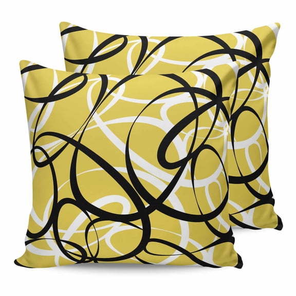 24x24 Pillow Covers Set of 2, Yellow Geometric Throw Pillow Covers Decorative Couch Cushion Case, Farmhouse Abstract Black White Striped Microfiber Square Pillowcases for Bedroom Car Living Room